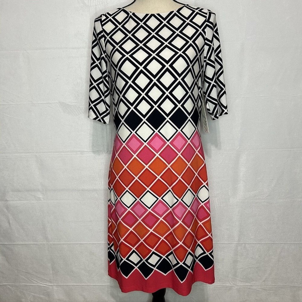 Eliza J Diamond Shift Elbow Sleeve Dress Tunic Stretch Sz 8 Geometric NWT